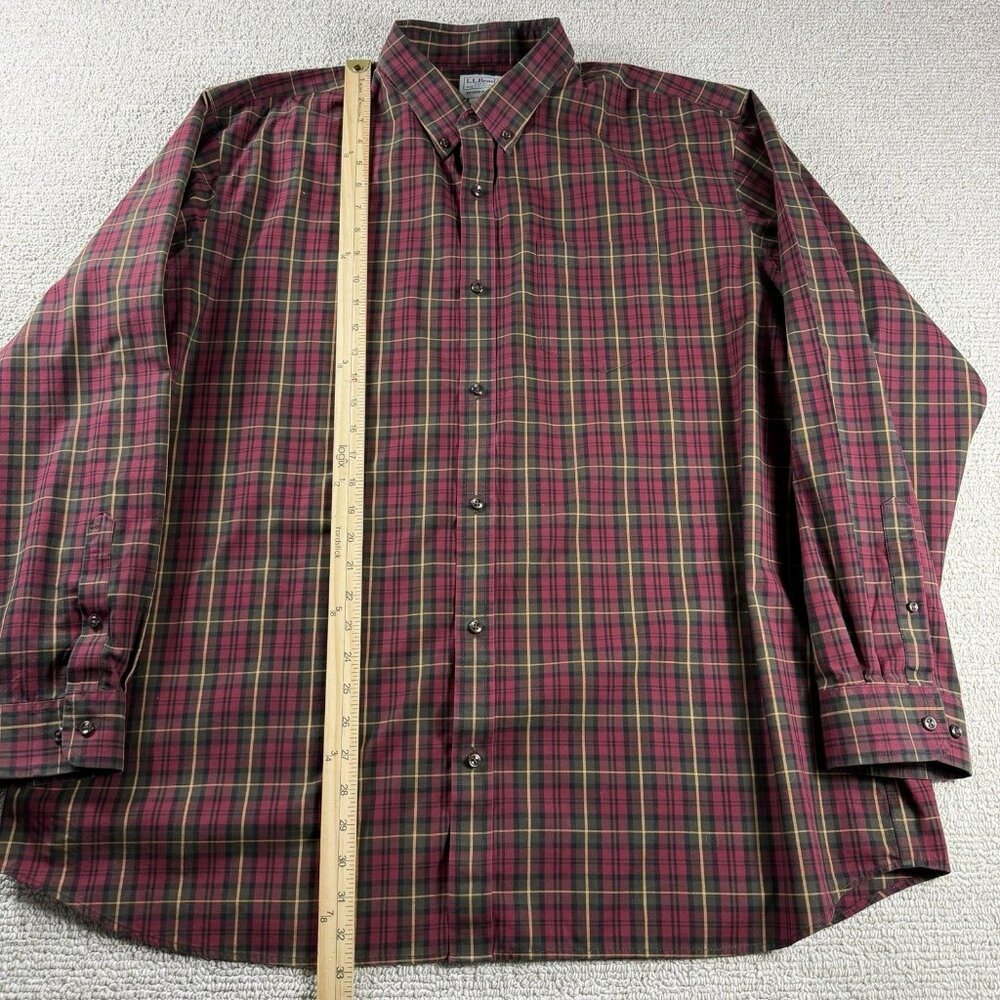 L.L. Bean Button Down Plaid Shirt Maroon Green Men’s Size XXL - Picture 4 of 8